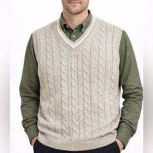 Vintage Men's Beige Cable Knit Sweater Vest